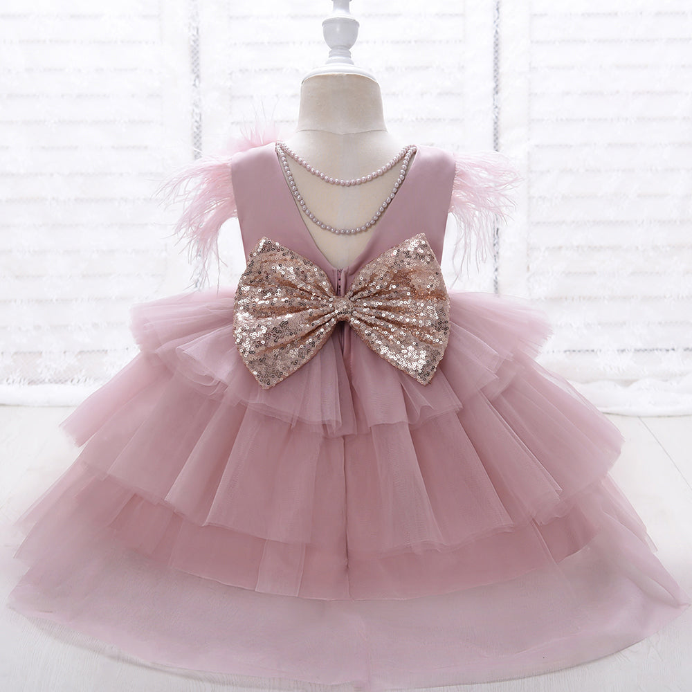 Robe de cérémonie enfant rose avec perle