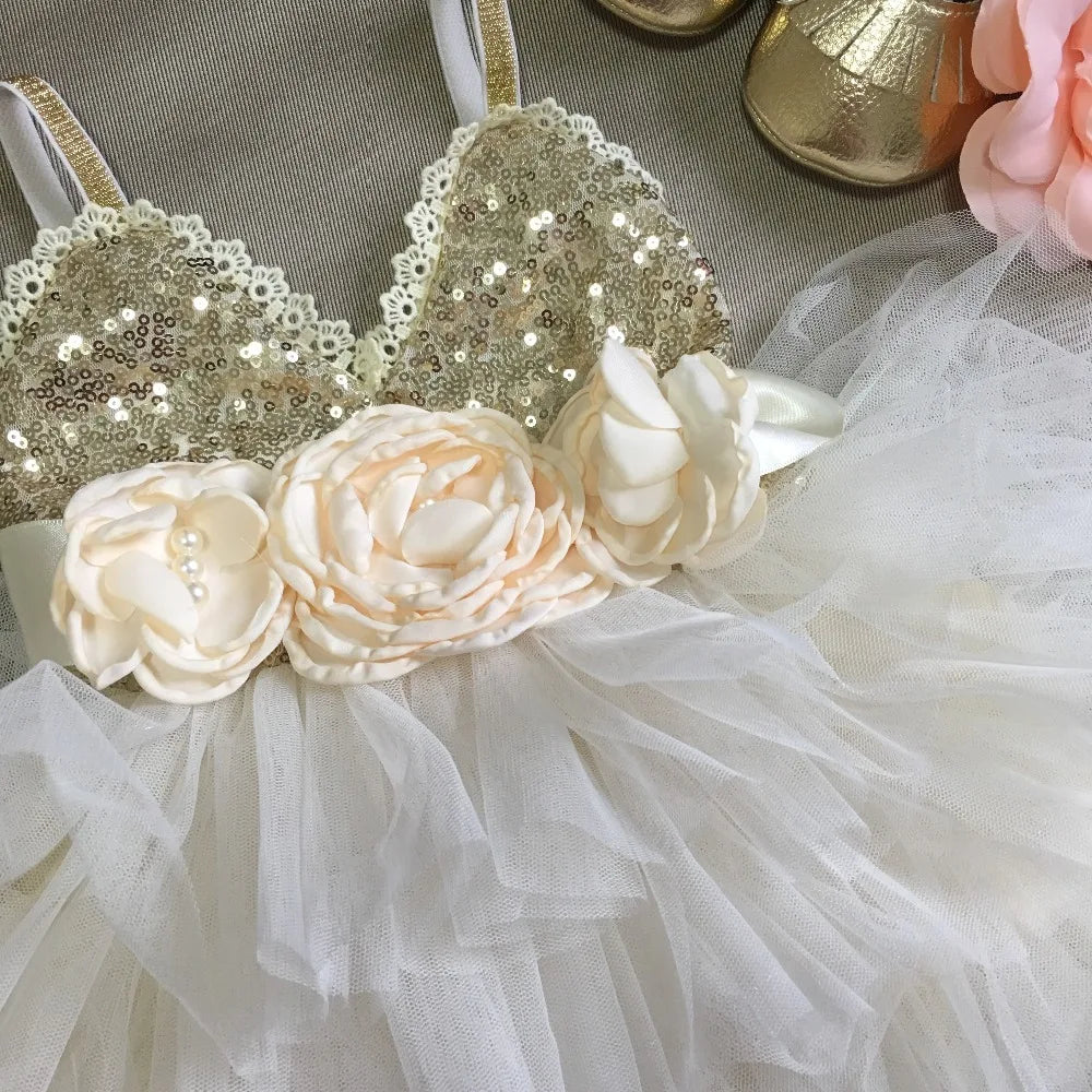 Robe de cérémonie enfant fleurs froufrou
