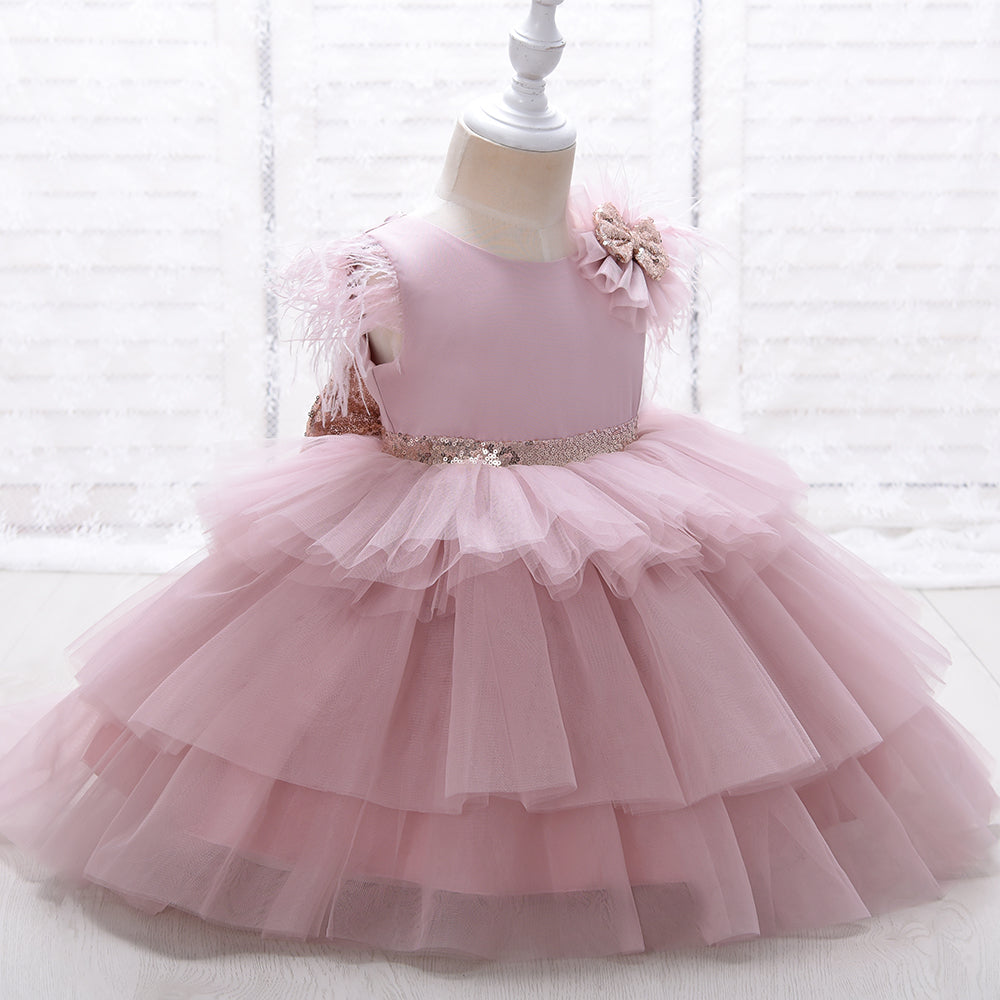 Robe de cérémonie enfant rose avec perle