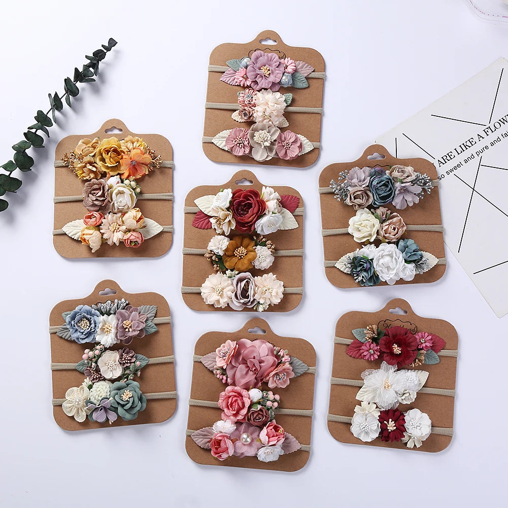 Lot de 3 bandeaux pour bébé fille fleurs