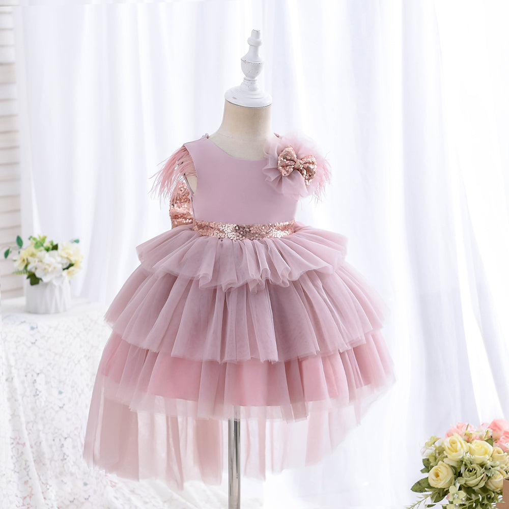Robe de cérémonie enfant rose avec perle