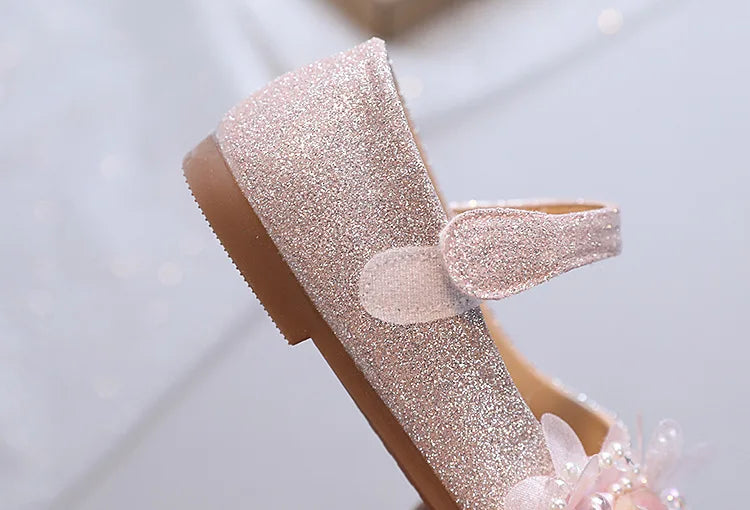 Ballerine fille paillettes et fleurs scratch