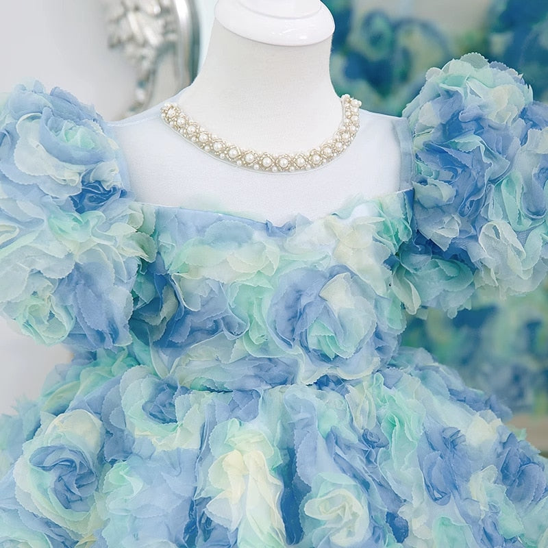 Robe anniversaire fille rosace bleu