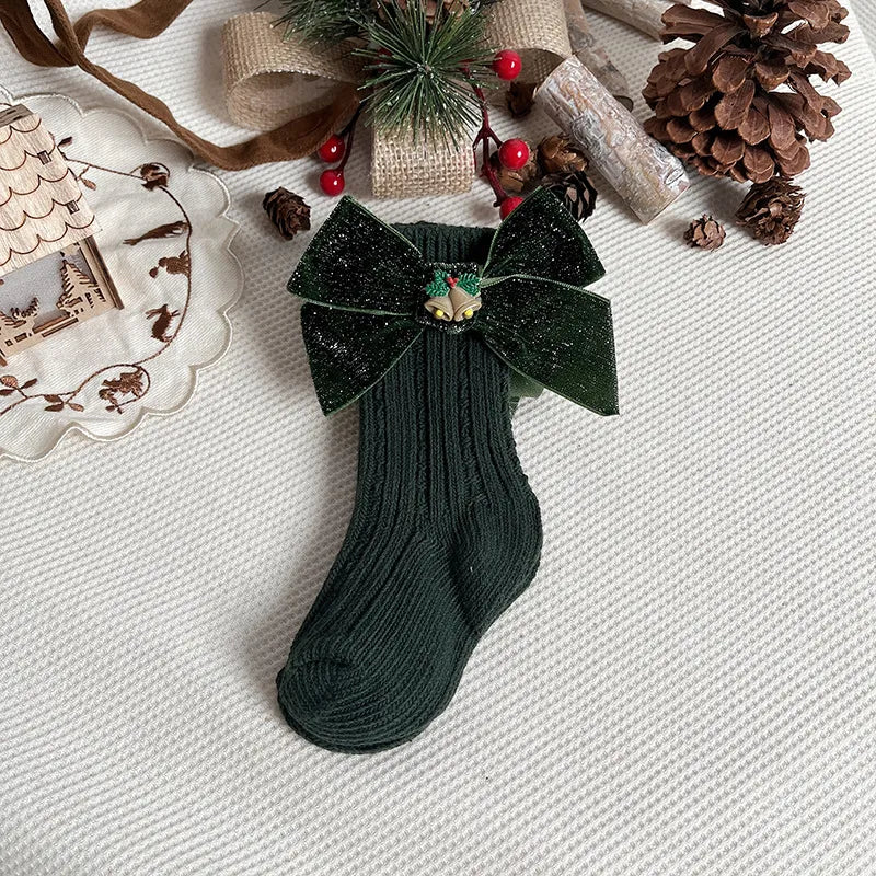 Chaussette de Noël pour fille verte courte cloche de noel