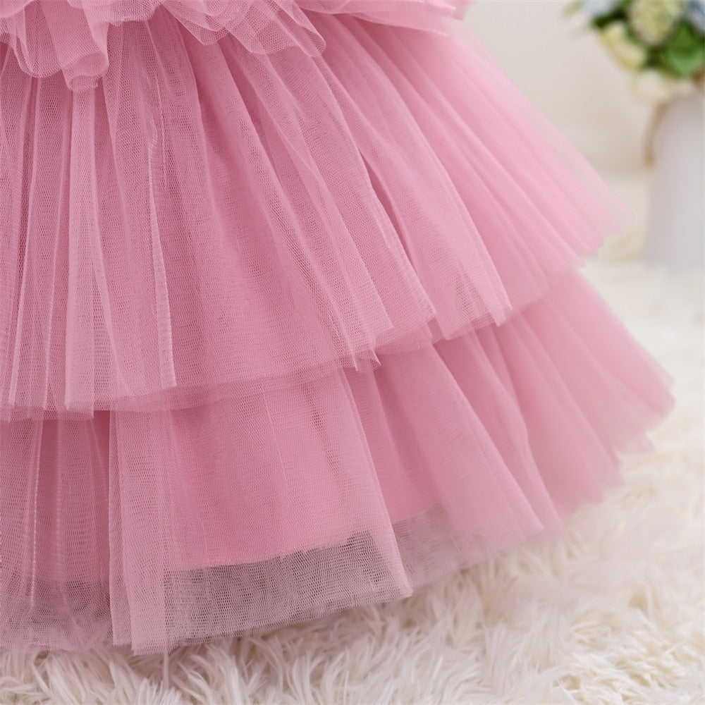Robe de cérémonie enfant rose avec perle