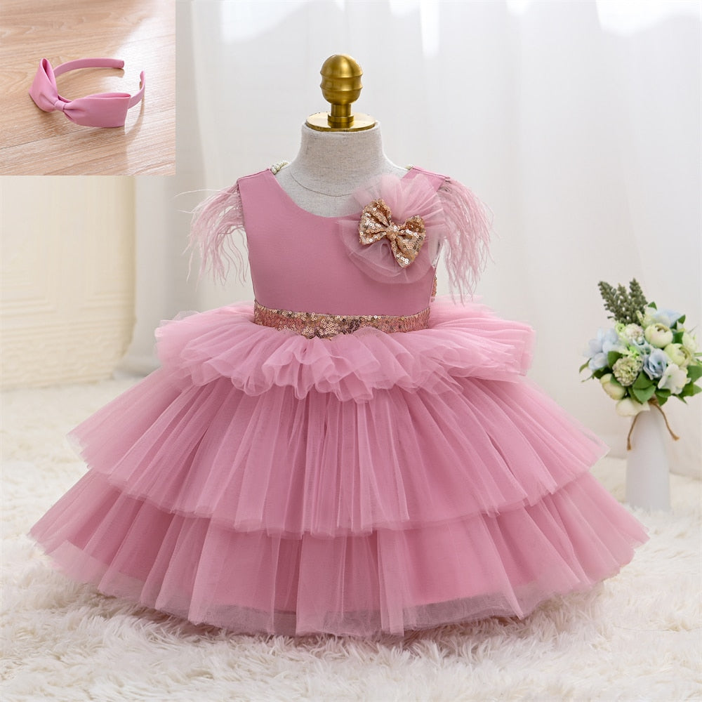 Robe de cérémonie enfant rose avec perle