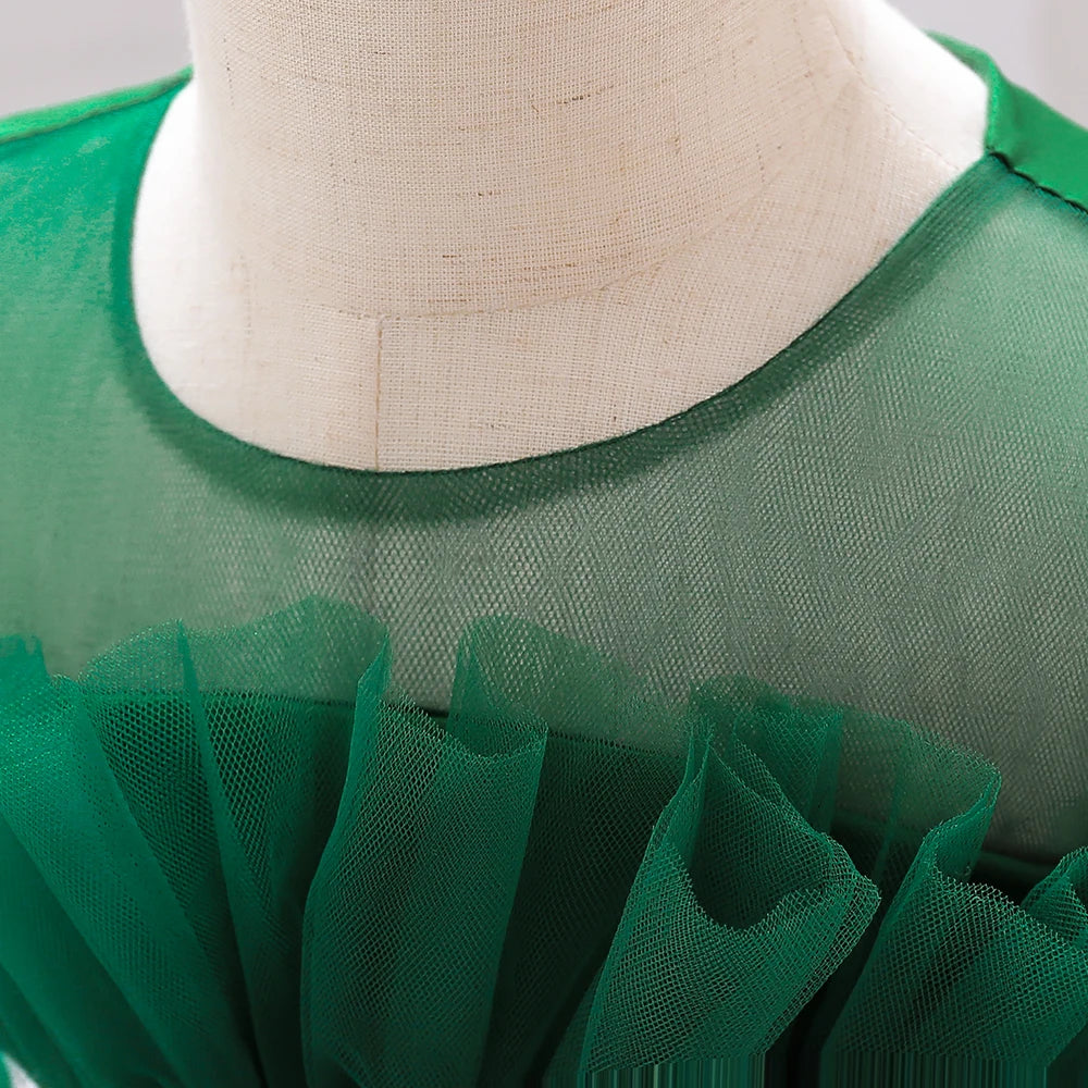 Robe pour noël fille froufrou details vert