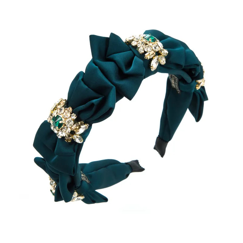 Serre tête nœud et strass fille vert