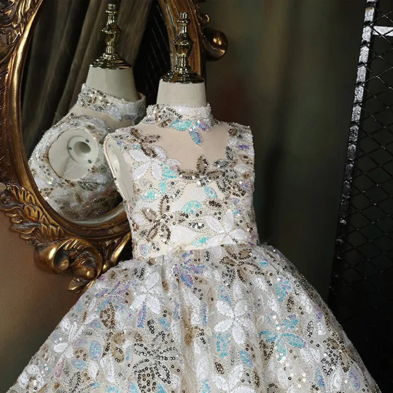Robe longues enfant fleurs brillantes