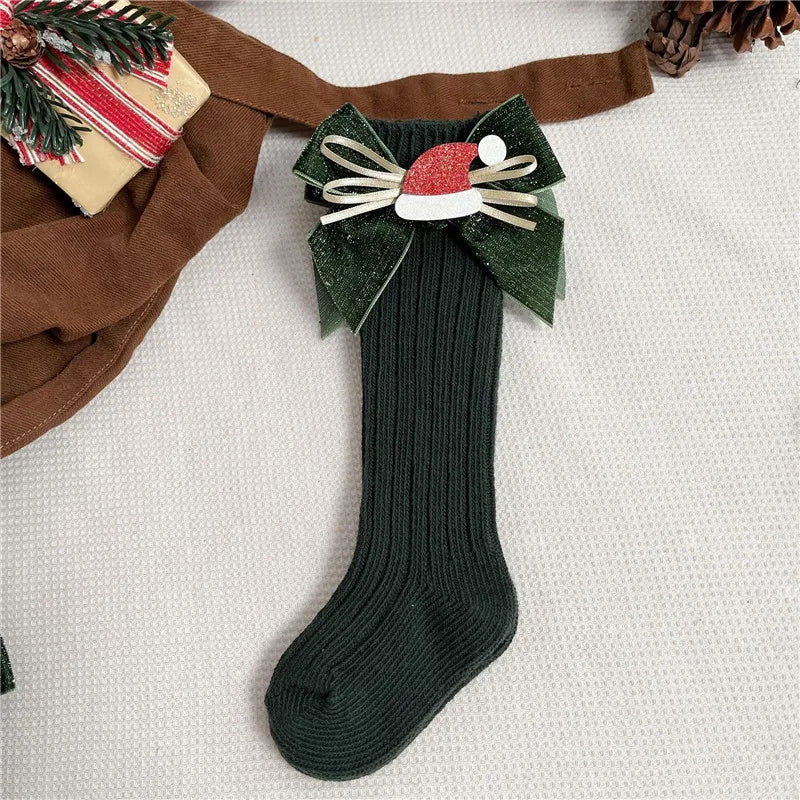Chaussette de Noël pour fille vert chapeau de noel