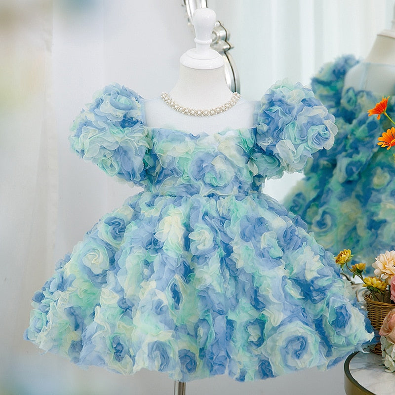 Robe anniversaire fille rosace bleu