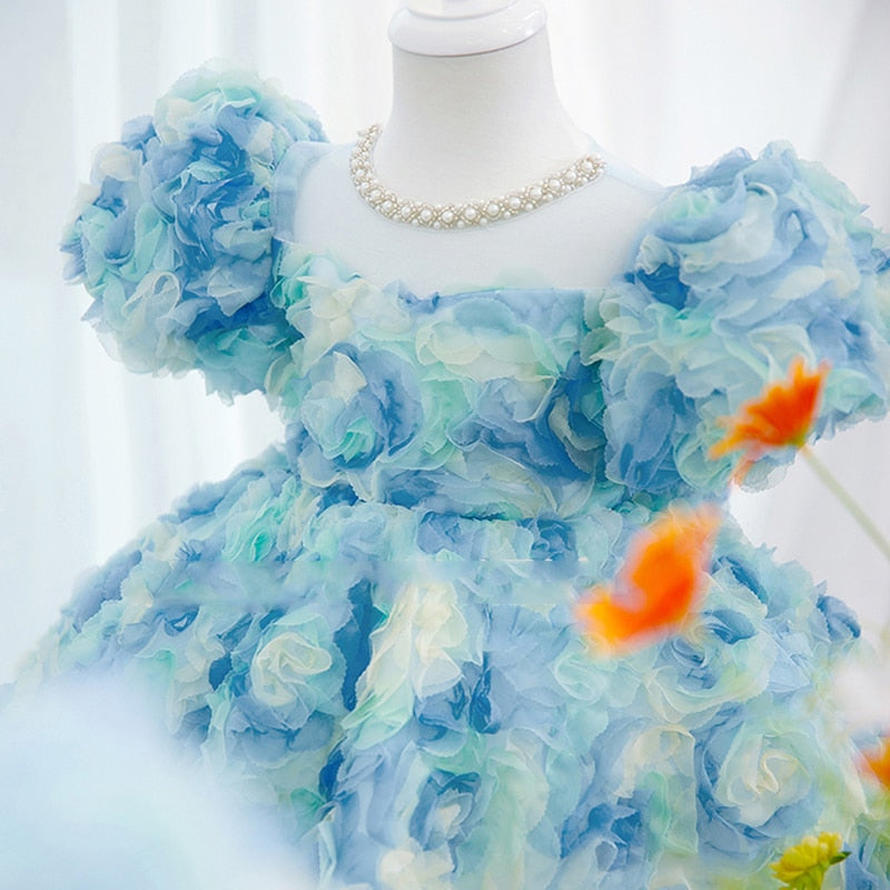 Robe anniversaire fille rosace bleu