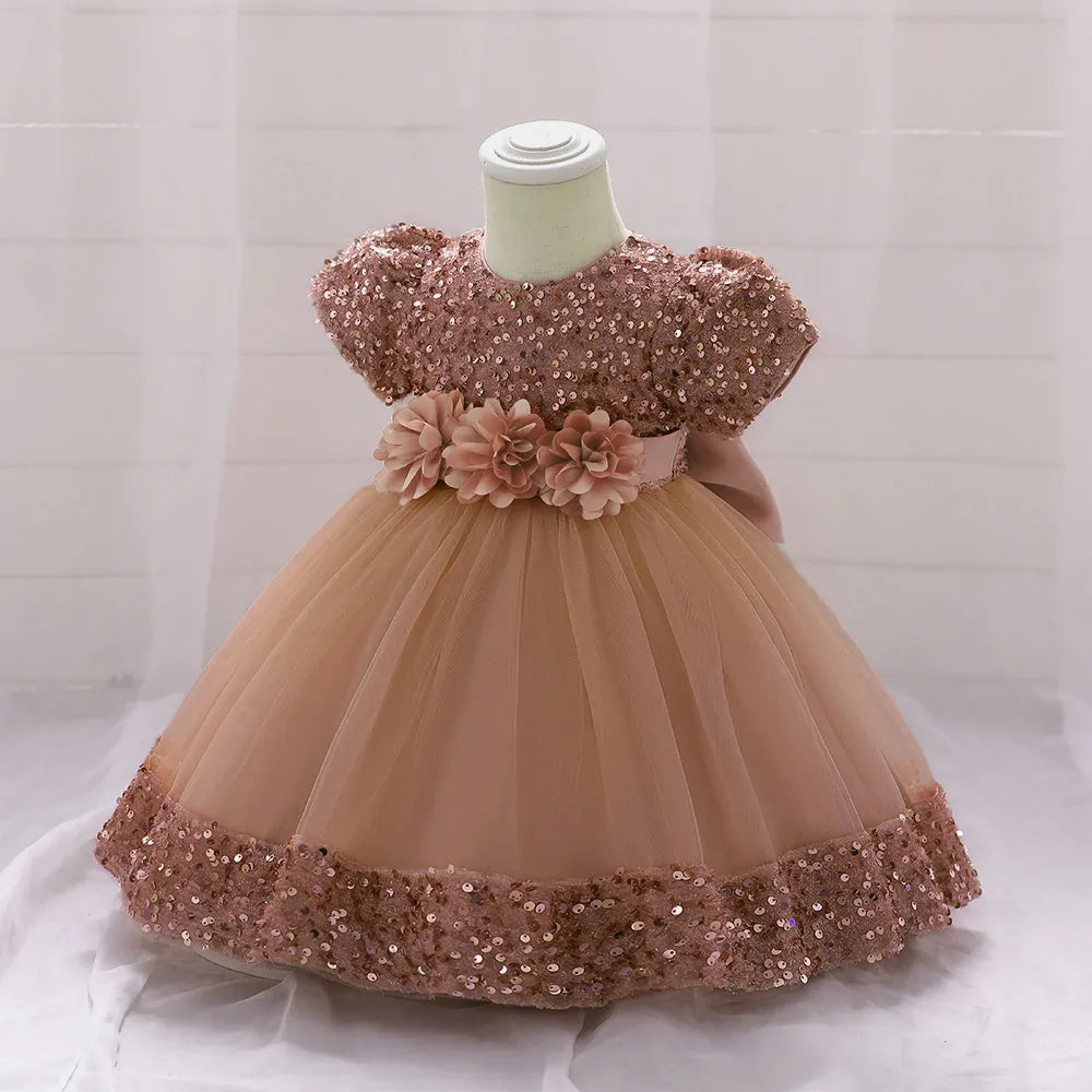 Robe de Noël fille fleur couleur café