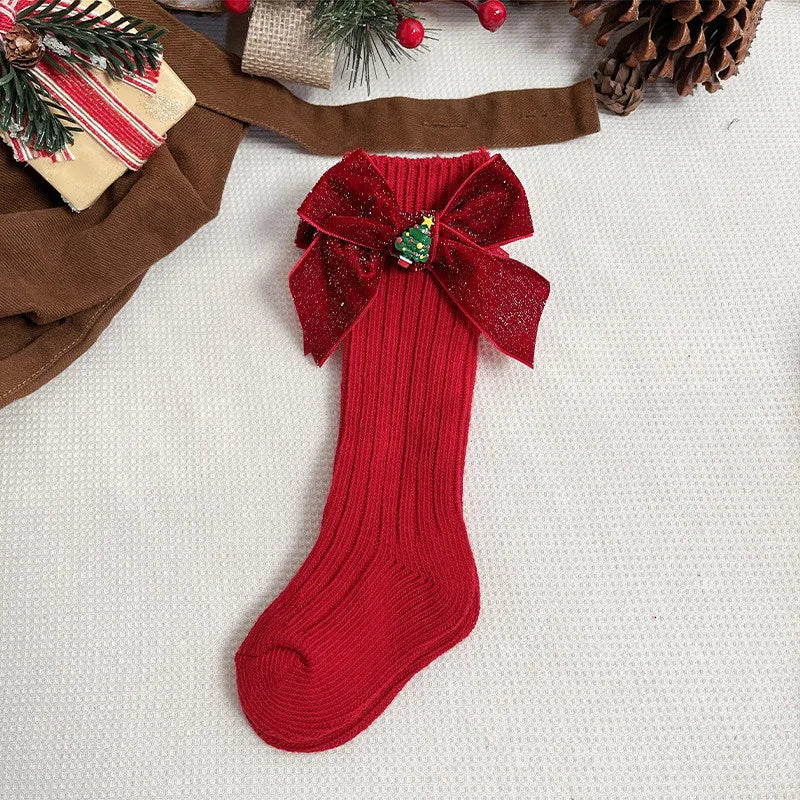 Chaussette de Noël pour fille rouge sapin de noel