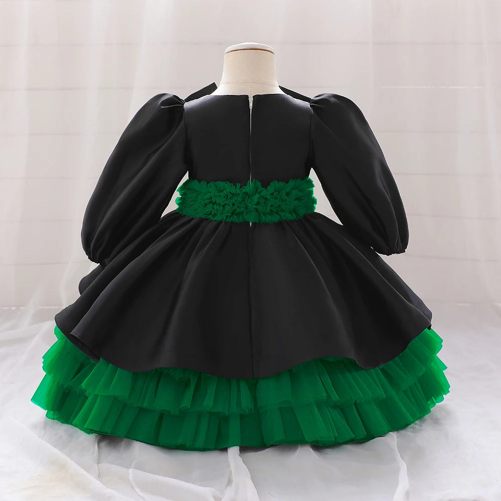 Robe de cérémonie bébé vert avec manche