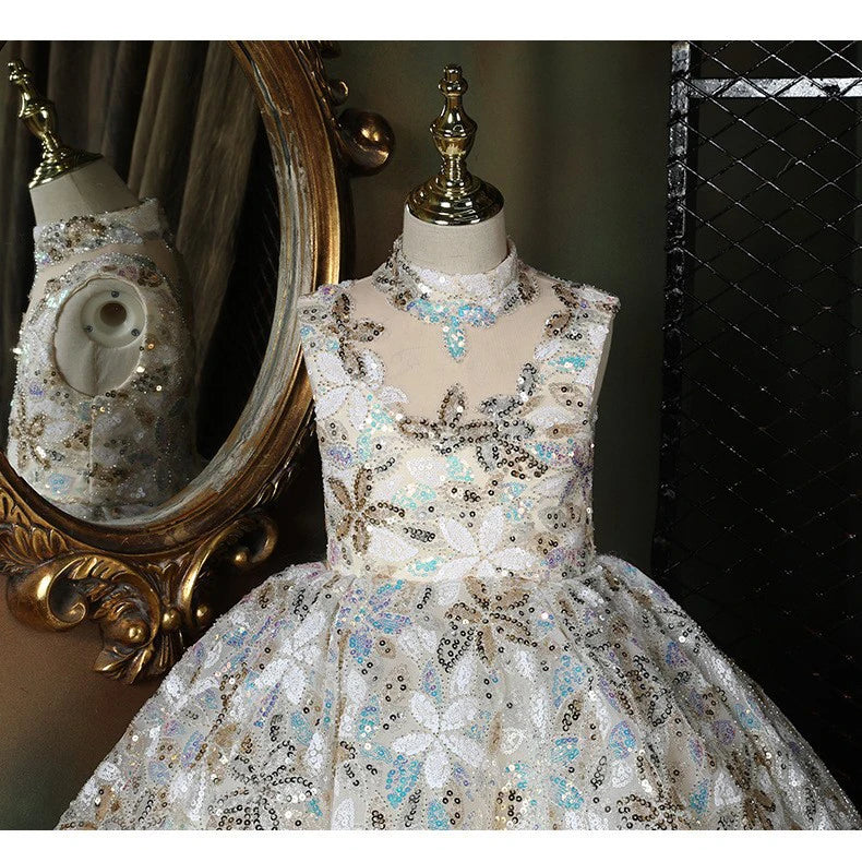 Robe longues enfant fleurs brillantes