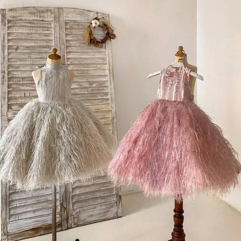 Robe plumage cérémonie fille