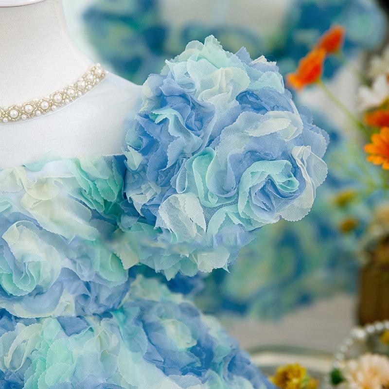 Robe anniversaire fille rosace bleu