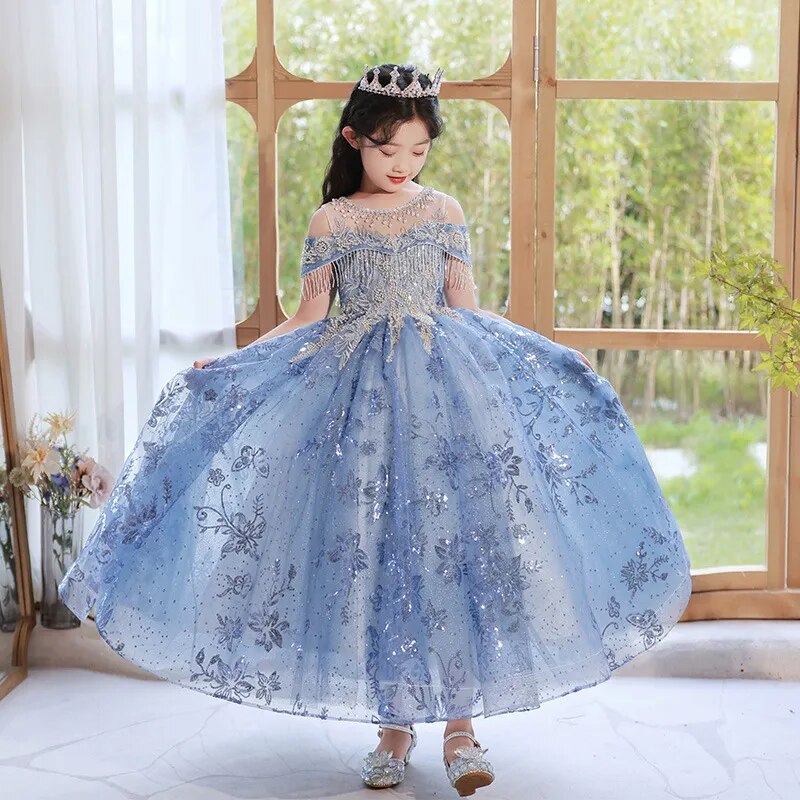 Robe enfant de noël gamme luxe bleu