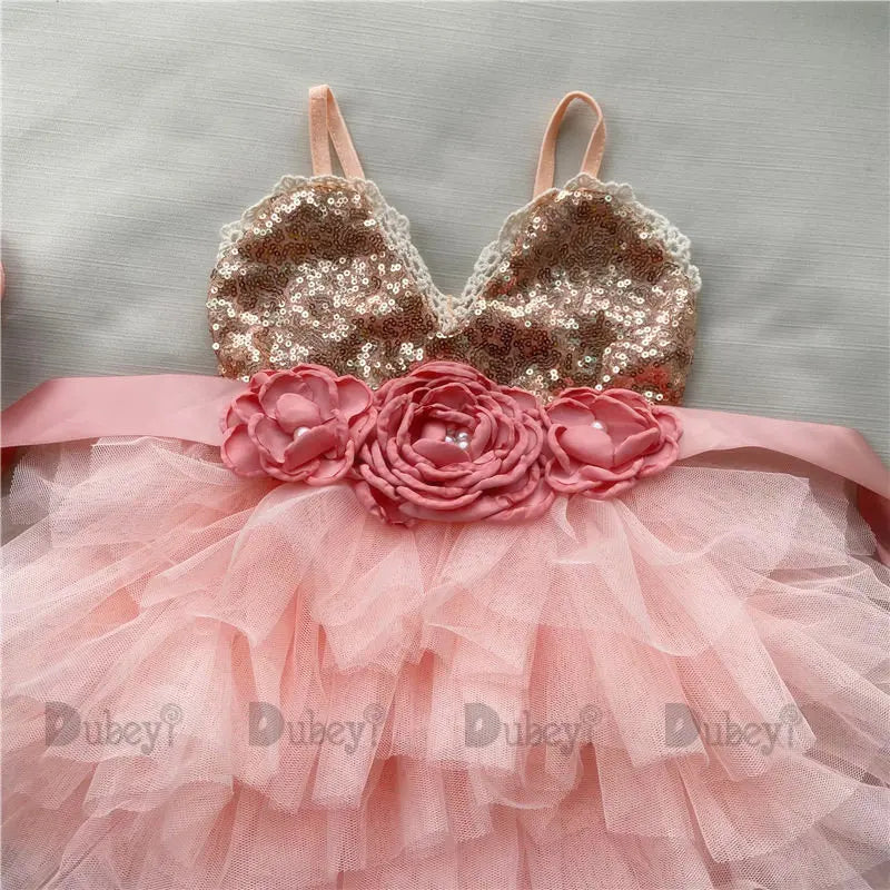 Robe de cérémonie enfant fleurs froufrou
