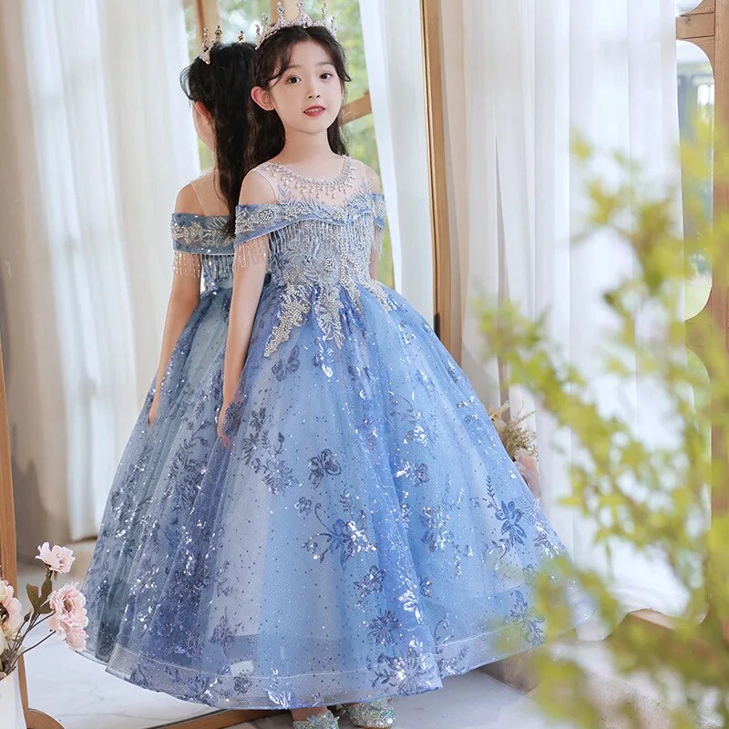 Robe enfant de noël bleu