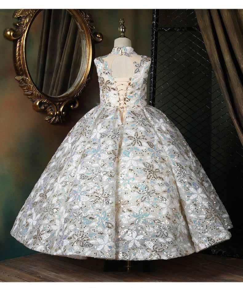 Robe longues enfant fleurs brillantes