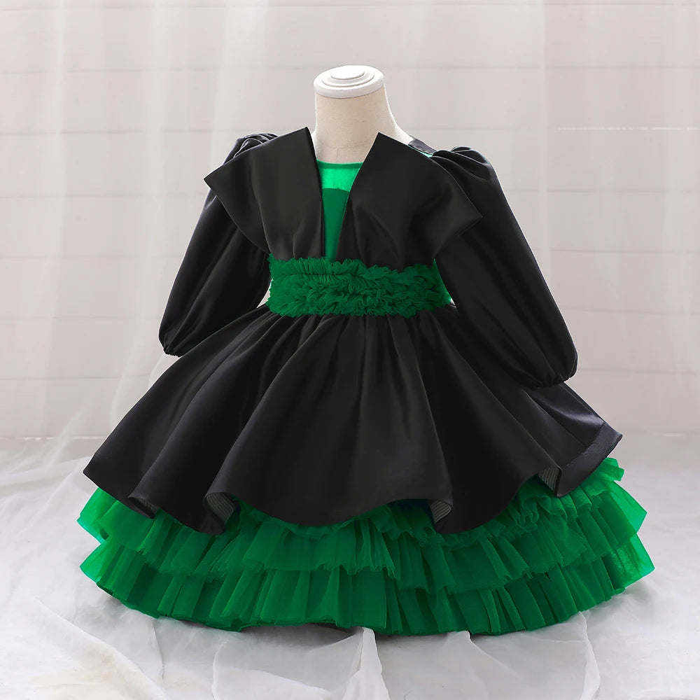 Robe de cérémonie bébé vert avec manche