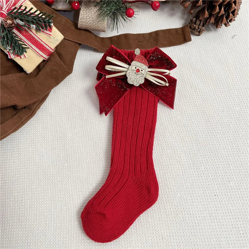 Chaussette de Noël pour fille rouge père noel