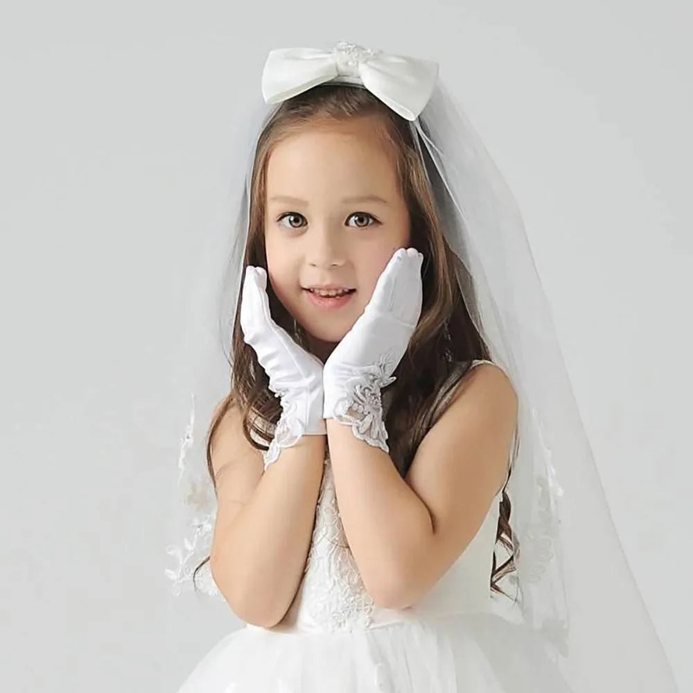 1 paires de gants dentelle satiné