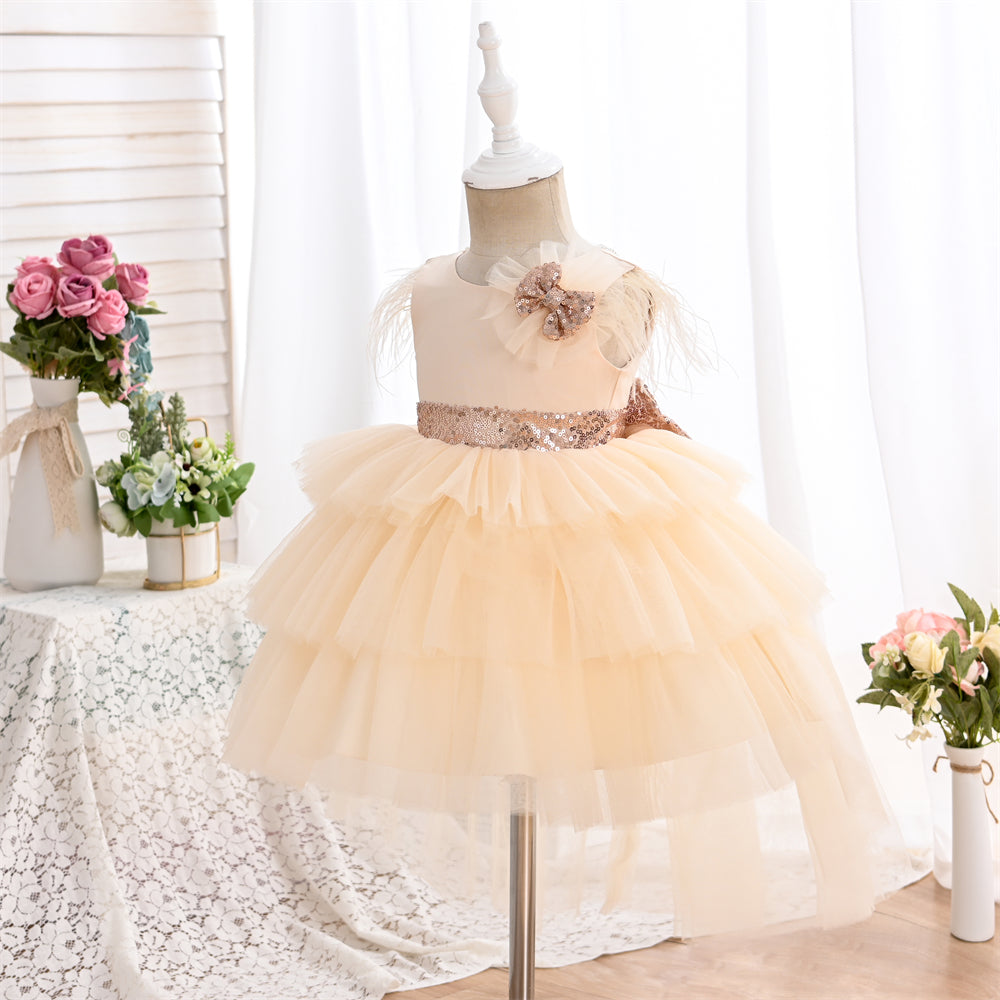 Robe de cérémonie enfant rose avec perle