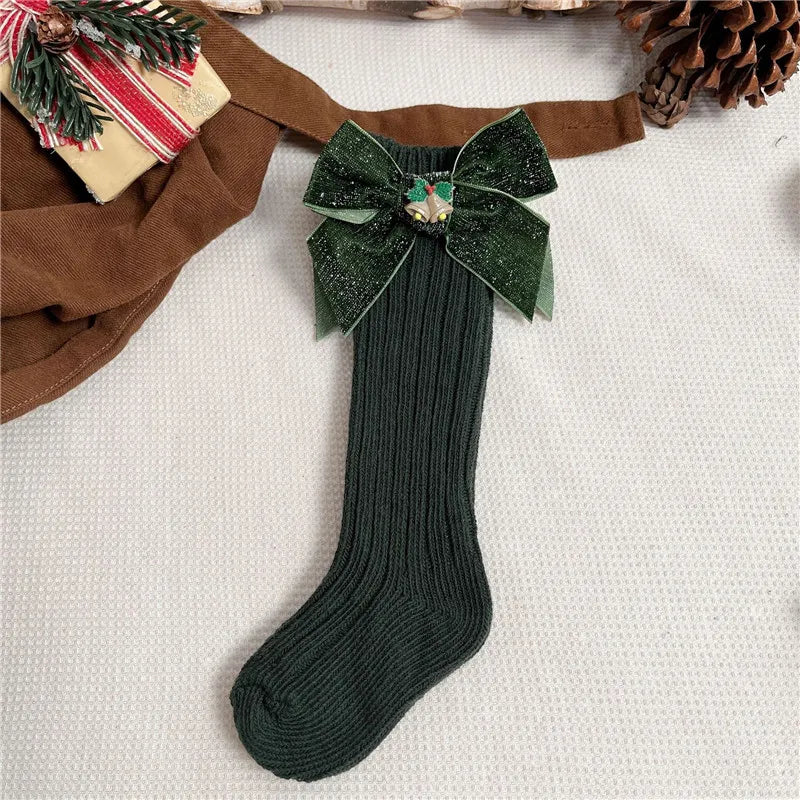 Chaussette de Noël pour fille verte cloche de noel