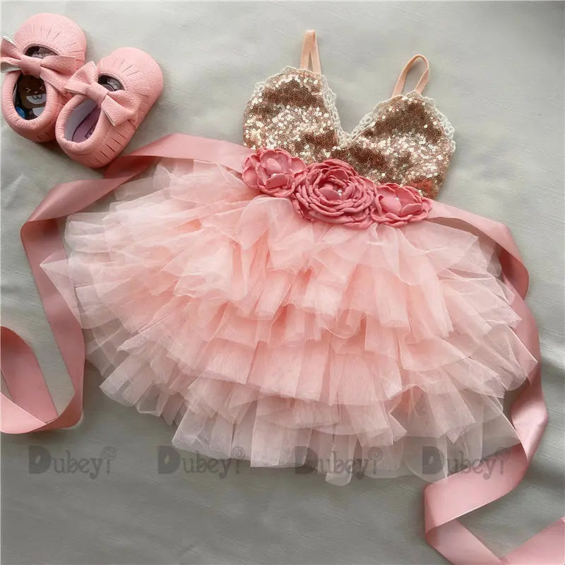 Robe de cérémonie enfant fleurs froufrou
