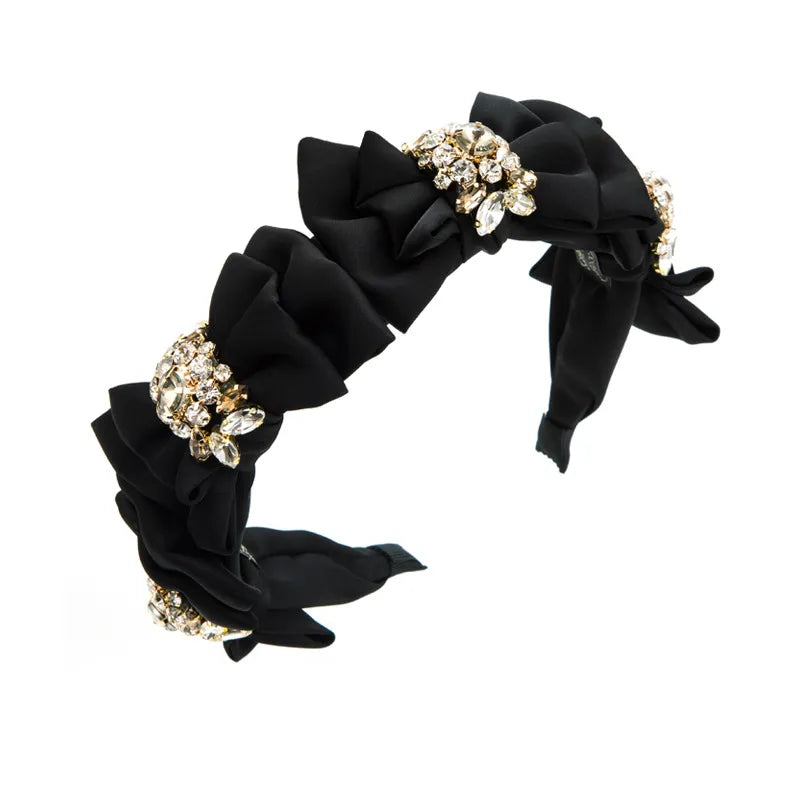 Serre tête nœud et strass fille noir