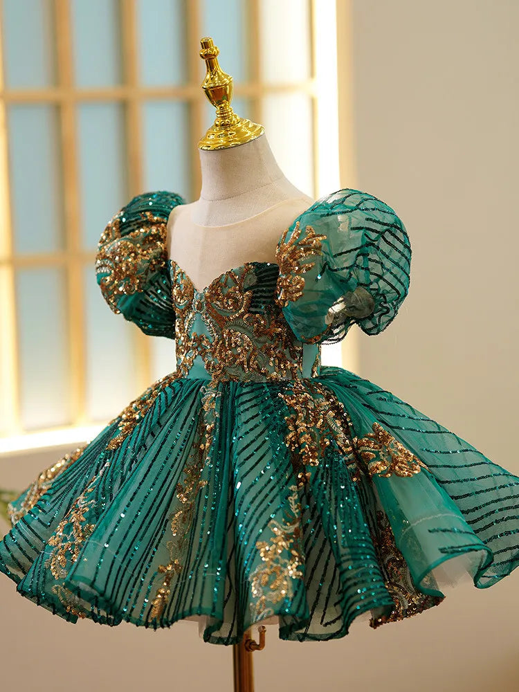 Robe de princesse fille vert et dorée