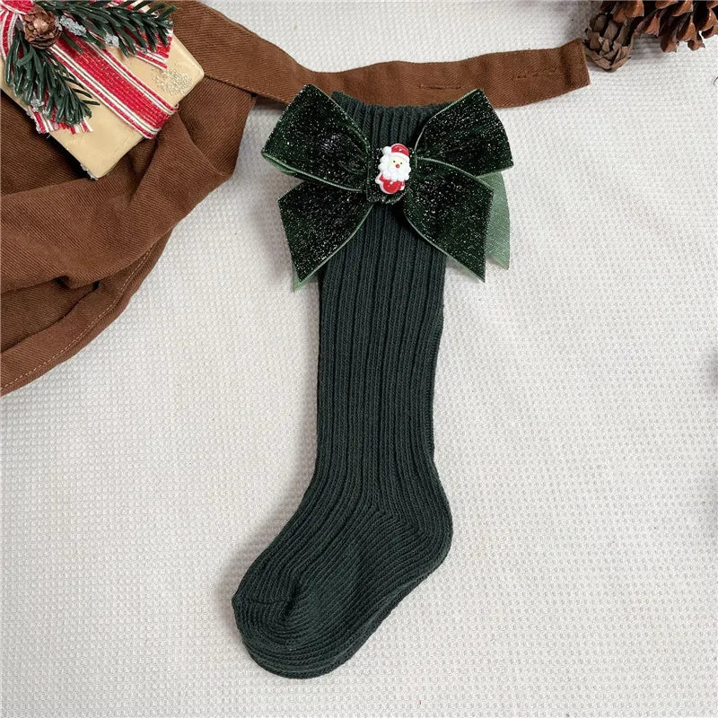 Chaussette de Noël pour fille verte père noel