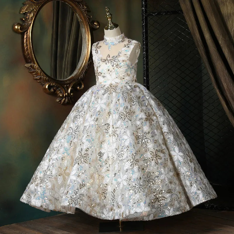 Robe longues enfant fleurs brillantes