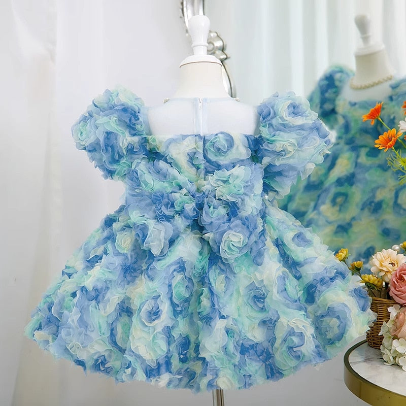 Robe anniversaire fille rosace bleu