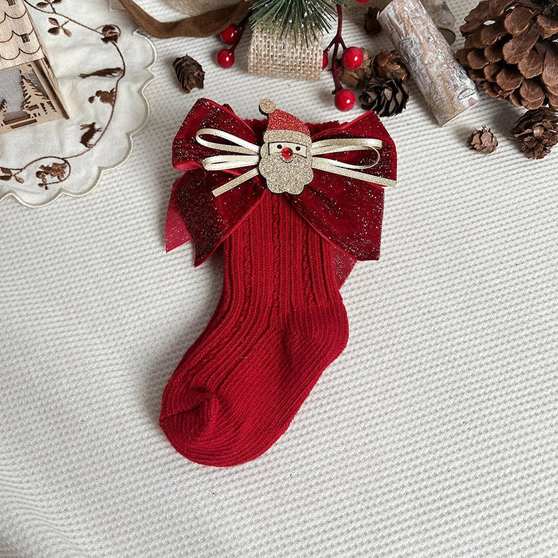 Chaussette de Noël pour fille rouge court père noel