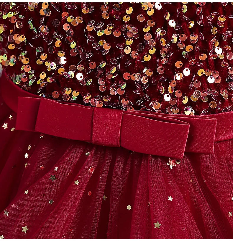 Robe de noël manche longue paillette ceinture ruban