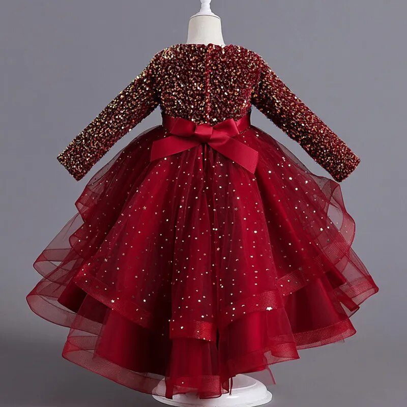 Robe de noël manche longue paillette petite fille
