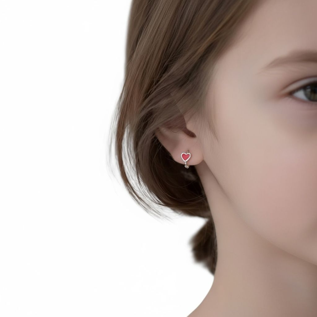 Boucles D'Oreilles Cœur Poli Bébé / Tout-Petit / Enfants à Vis