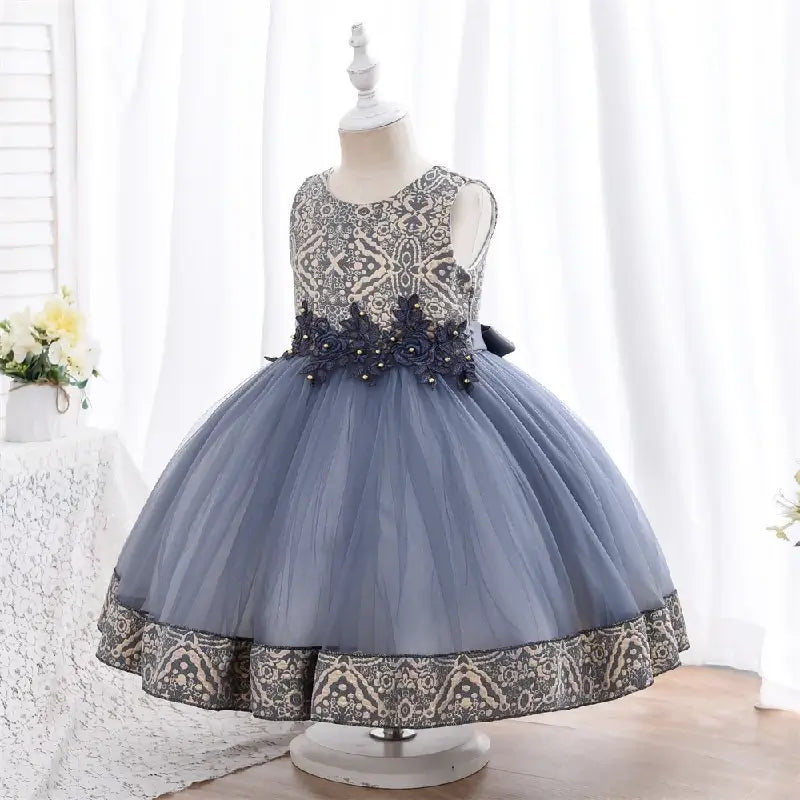 Robe cérémonie bleu nuit au bustier motifs dorés
