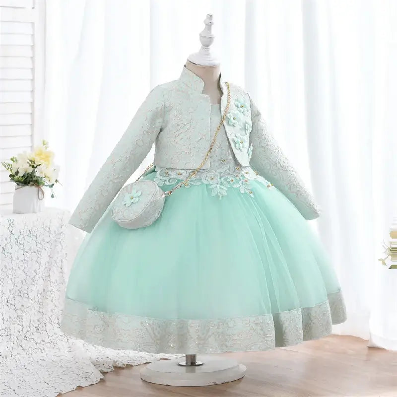 Robe cérémonie fille avec boléro vert