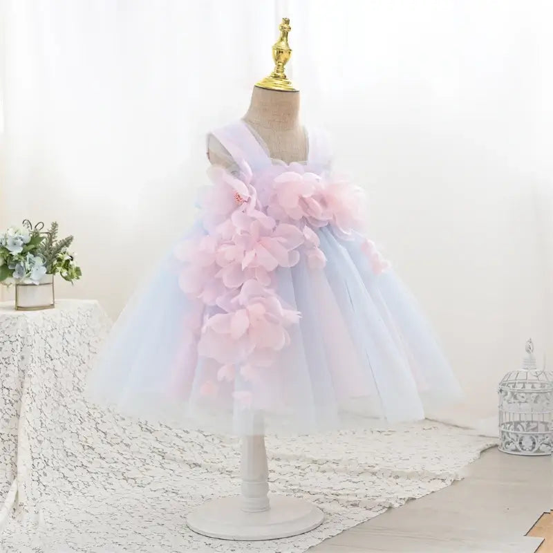 Robe cérémonie fille avec fleurs roses détachables