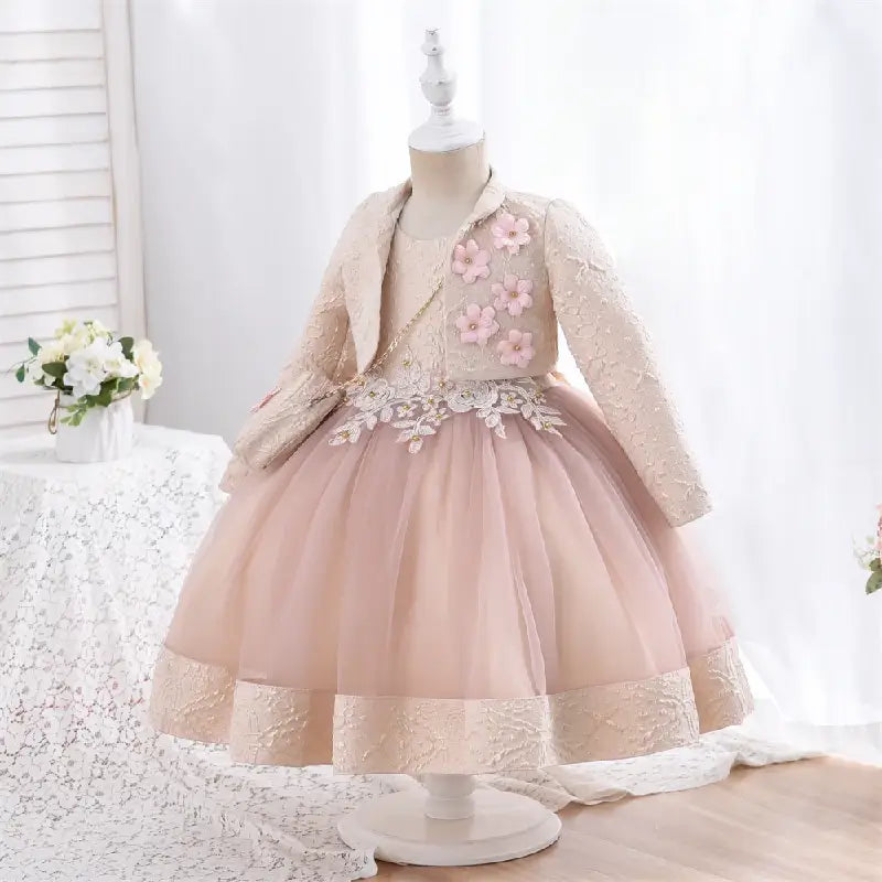 Robe cérémonie fille rose 3 pièces