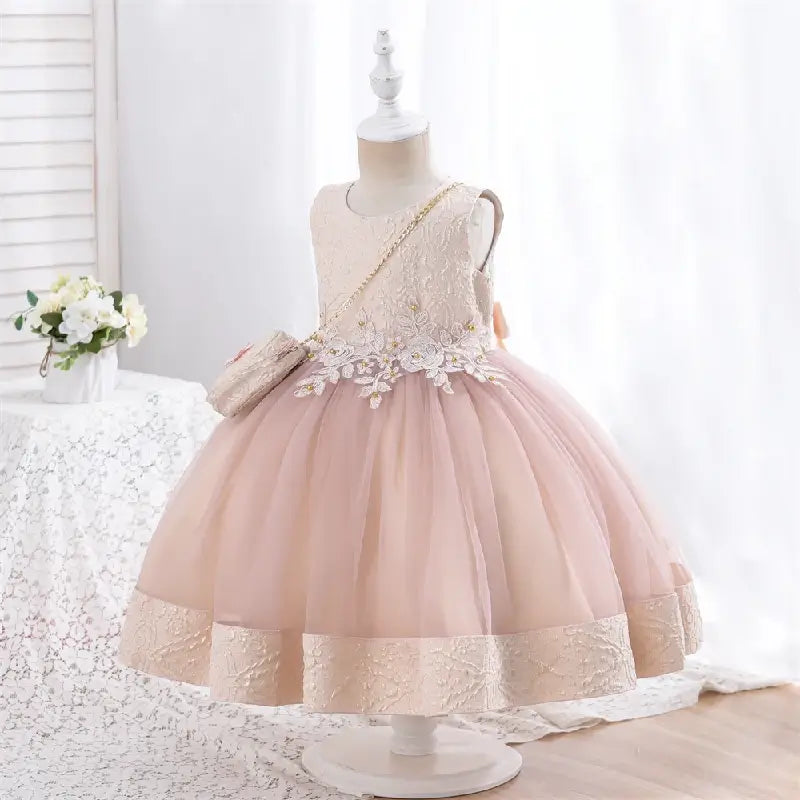 Robe cérémonie rose fille avec sac à main
