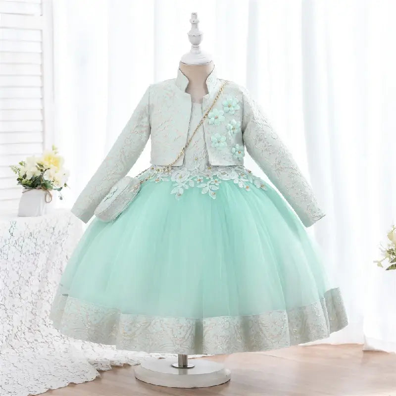Robe verte cérémonie fille 3 pièces