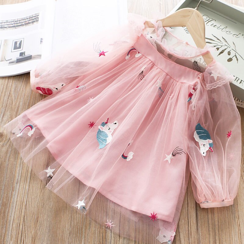 Robe Licorne enfant manche bouffante rose