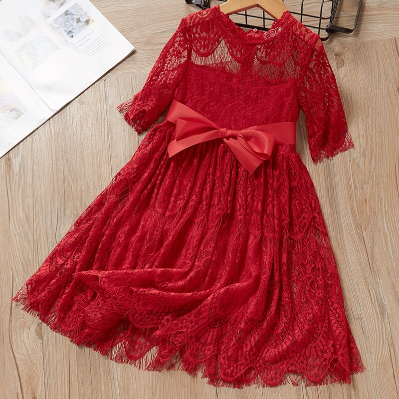 Robe enfant de cérémonie rouge à dentelle