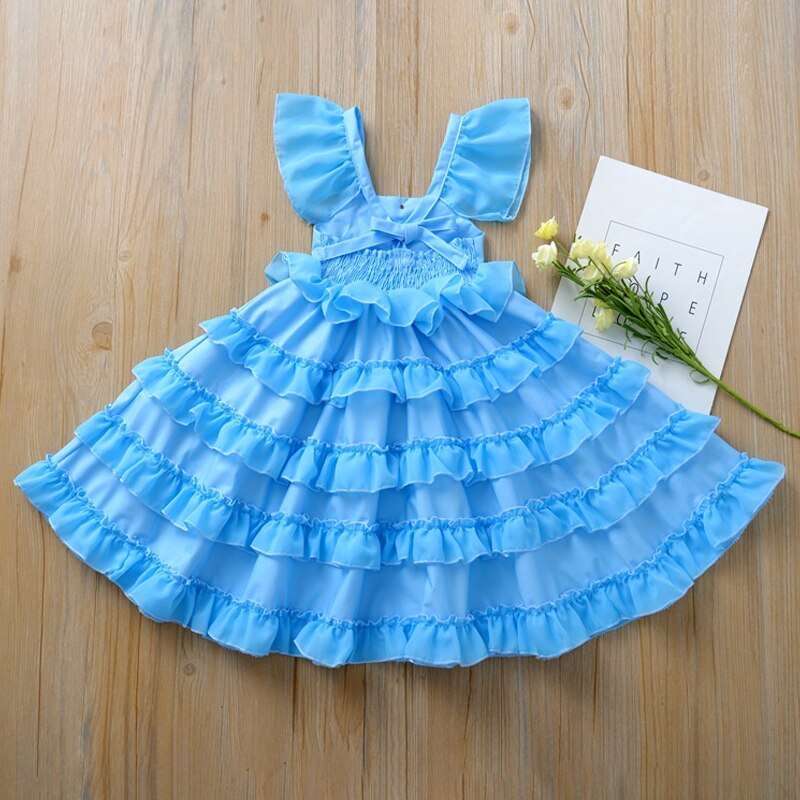robe princesse fille bleu col carré